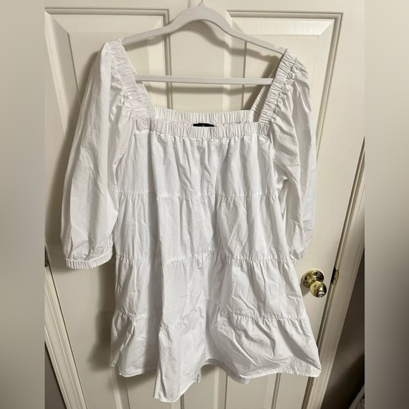 Tuckernuck Pomander Place Halile White Cotton Tiered Mini Dress Size Large - Picture 2 of 7